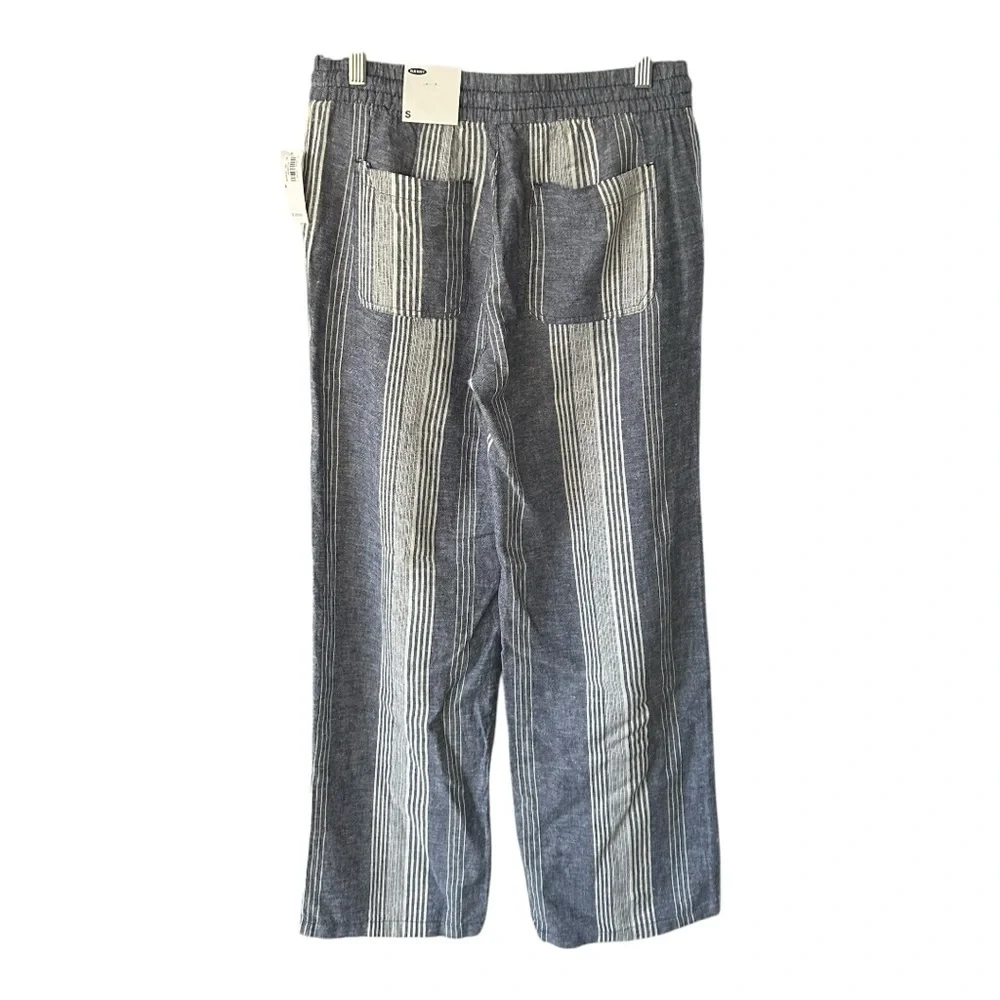 Old Navy Wide Leg Blue White Striped Linen Pants NWT Stretch Waist Size … - Picture 3 of 16